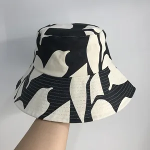 Wholesales Custom Full Printed Design Canvas Fabric Wide Brim Bucket Hat High Quality Sun Hat With Custom Label