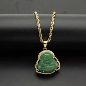 Nouveau pendentif Bouddha en titane et acier inoxydable plaqué or avec diamants et pierres de jade - Product Image 3