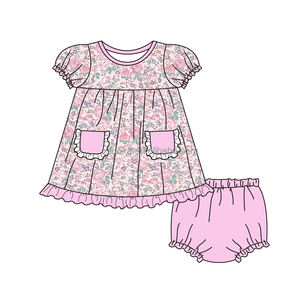 <span class=keywords><strong>Abiti</strong></span> per bambini all'ingrosso Boutique abbigliamento manica corta stampa floreale vestito per bambini <span class=keywords><strong>con</strong></span> pizzo - Product Image 2