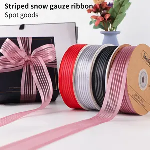 Customized 2.5cm Organza Ribbon Wholesale Transparent Woven Edge Ribbons For Gift Packing Satin Ribbon