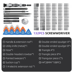 Bộ tua vít đa năng 132 trong 1, bộ dụng cụ sửa chữa, đầu vít Phillips, đầu vít lỗ, đầu vít chính xác - Product Image 5
