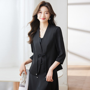 Women's Blazer Three Quarter Sleeve Solid Color Polyester Breathable Spring Summer 2024 New Chinese Style Top White Black - Product Image 3
