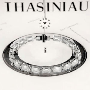 Fashion Elegant Classic 925 Sterling Silver Rhodium Plated Emerald Cut Moissanite Tennis <b>Chain</b> Link Bracelet for Women - Product Image 3