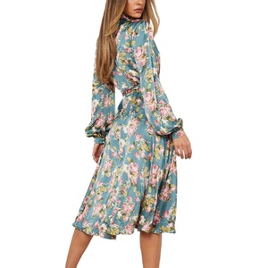 Robe de soirée moulante mi-longue en mousseline à imprimé floral uni avec logo personnalisé, collection automne 2024, élégante et décontractée pour femme - Product Image 3