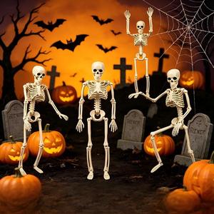 Decorazione Halloween Scheletro Articolato da Appendere, Teschio Intero in Plastica da 40 cm, Accessori per Casa Stregata e Cimitero - Product Image 1