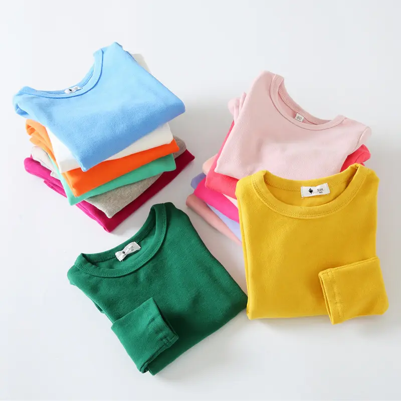 शरद ऋतु शीतकालीन बच्चों के लिए 95% कॉटन बेसिक लेयरिंग शर्ट, लड़कों, लड़कियों के लिए लंबी आस्तीन वाली टी-शर्ट कस्टम