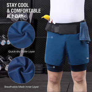 Pantalones cortos para correr 2 en 1 para hombre Pantalones cortos atléticos de cintura alta Pantalones cortos deportivos de entrenamiento - Product Image 2