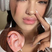 Anneau de nez et boucle d'oreille en acier inoxydable 316 en forme de fer à cheval, serti de zircone cubique, bijoux de piercing personnalisés, vente en gros OEM