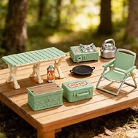 Kit Model Lanskap Mikro DIY untuk Perkemahan, Set Furnitur Miniatur Rumah Boneka, Meja Mini, Kursi, Ketel, Kompor, Mainan Bangunan