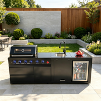 Ensemble de cuisine extérieure modulaire moderne en acier inoxydable avec barbecue à gaz autonome, allumage électronique par impulsion, évier et distributeur de boissons