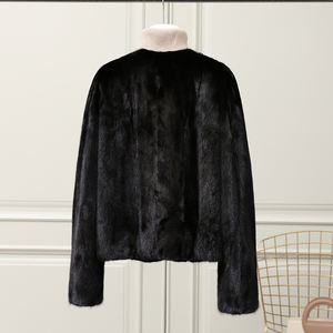 OEM personalizzato etichetta corta <span class=keywords><strong>pelliccia</strong></span> di visone nero per le donne girocollo e metallo bottone decorazione antivento giacca invernale - Product Image 3