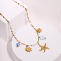 Collier Femme en Acier Inoxydable Plaqué Or 18 carats avec Perles Coquillage Étanche pour l'Été – Vente en Gros
