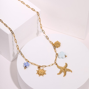 Collana in Acciaio Inossidabile Placcato <span class=keywords><strong>Oro</strong></span> 18k con Conchiglia e Perla, Gioiello Impermeabile Estivo da Spiaggia, <span class=keywords><strong>Collier</strong></span> Femme - Product Image 3