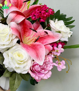 Искусственное кладбище цветы для могилы ваза надгробный камень шелковая Цветочная композиция могила Розовая Лилия и Роза мемориальная ваза для букета - Product Image 3