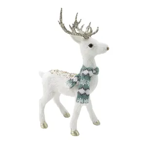 Christmas Ornaments Deer Statues For Home Decorative White Thread Gold Glitter Antler Christmas Ornaments