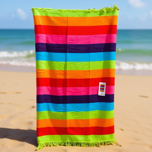 Serviette de plage Rainbow Pride 160 cm x 86 cm 100% coton Couleurs vives Rayures Utilisation estivale - Product Image 2