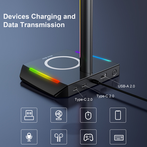 Thiết kế mới RGB headphone đứng với USB-A <span class=keywords><strong>2.0</strong></span> và 2 loại C Cổng không dây sạc tai nghe đứng cho game thủ - Product Image 4