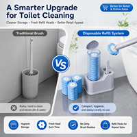 Ensemble de brosses WC jetables en plastique portables avec têtes en forme de fleur, support mural, nettoyage sans angles morts, hygiénique