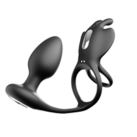 Anneau vibrant double moteur sans fil en gros avec télécommande, plug anal, masseur de prostate, 9 modes, jouet en silicone rechargeable