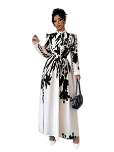 Abito autunnale da donna che abbraccia abito Casual antirughe con motivo floreale a maniche lunghe a mezza lunghezza e vita - Product Image 6