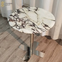 Yushi Group Support de luxe en acier inoxydable avec dessus en marbre naturel et miroir Ensemble moderne contemporain Table basse Table d'appoint