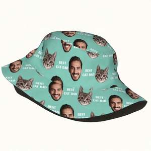 Sombrero de Pescador Personalizado con Foto y Cara Divertida, Diseño de Gato con Borde Ancho, Hoja Dibujada a Mano, Transpirable para Uso Diario en Todas las Estaciones - Product Image 5