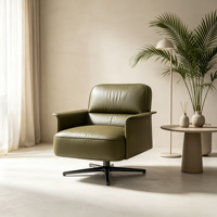 Fauteuil pivotant de salon en cuir de luxe moderne, mousse haute densité, structure en bois massif, base en alliage d'aluminium