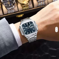 POEDAGAR 672 Montre-bracelet carrée de 40 mm pour homme, étanche, lumineuse, date/jour, mouvement à quartz, en alliage d'acier inoxydable, style antique