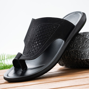 Men's Summer Casual <b>Slides</b> Open Toe Pu Upper Rubber Outsole Breathable Outdoor Sandals - Product Image 1