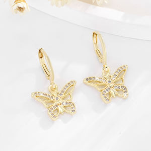 2025โรงงานขายส่งคุณภาพสูงจี้ผีเสื้อ14K ทองแดงชุบทองเพทายทองเหลืองต่างหูเครื่องประดับสตรี - Product Image 1