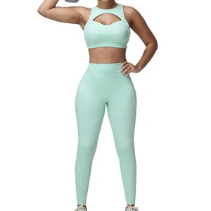 Conjunto de Yoga para Mujer de Primera Calidad, Diseño Moderno, Parte Delantera Sólida, Color y Talla Personalizables, Transpirable, Ecológico, Spandex/Nailon, 2 Piezas - Product Image 1