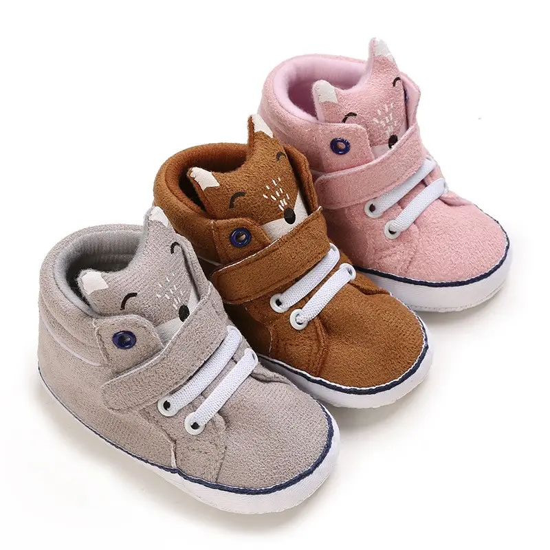 รองเท้าบูทสำหรับเด็กธีมจิ้งจอกน่ารักใหม่2024รองเท้าบูทผ้าฝ้ายและ PU นุ่มรองเท้าเด็ก