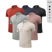 Nieuwe heren effen nylon spandex zachte reversknoop casual tops met korte mouwen
