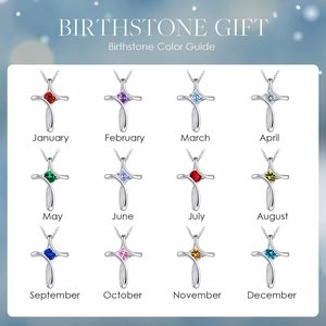 Phụ Nữ Của 925 Sterling Silver Chữ Thập Mặt Dây Chuyền Vòng Cổ Với Kim Cương & Zircon Tốt Sideways Birthstone Đồ Trang Sức Quà Tặng Sinh Nhật - Product Image 3
