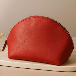 Faux Leather Eco-Friendly Recyclable Makeup Bags Custom Reusable Waterproof Curved for Organizer Women's Zipper Wide Base - Product Image 1