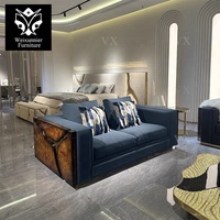 Luxus-Ledersofa Hochwertiges Designer-Sofa Edelstahl Moderne Wohnzimmermöbel Premium Zeitgenössisches Sofa-Set