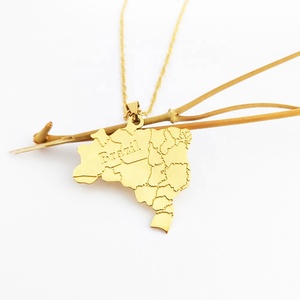 Collar de Cadena de Acero Inoxidable Chapado en <span class=keywords><strong>Oro</strong></span> de 18K, Colgante de Corazón Portugués de Brasil, Mapa de Río de Janeiro, Brasilia - Product Image 6
