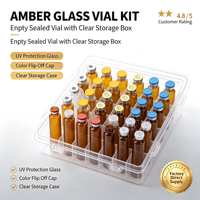 Flacon en verre ambré avec protection UV, boîte de rangement, bouchons multicolores en vrac