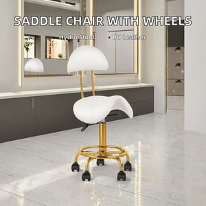 Saddle <b>Stool</b> with Back Support Ergonomic Barber Gold Chair with <b>Wheels</b> Hydraulic <b>Stool</b> for Tattoo Salon Shoppe Spa - Product Image 4