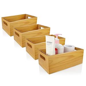 Wholesale 4 Pack Nesting Unfinished Pine Modern Flexible <b>Storage</b> Crates OEM ODM Custom Logo Stackable Handles <b>Kitchen</b> Pantry - Product Image 3