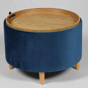 新款软垫可折叠储物托曼立方体盒织物天鹅绒可折叠蓝色椅子托底托盘