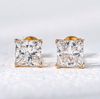 Серьги-пусеты с выращенными в лаборатории бриллиантами 2CTW, 14K цельное золото, с винтовой застежкой, сертифицированные IGI, с бриллиантом огранки «Принцесса» в оправе с четырьмя крапанами
