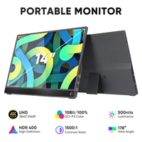 Monitor Portátil de 14 Pulgadas 4K IPS, Delgado y Ligero, DCI-P3 100% Color, Doble USB C HD, Pantalla para Juegos con Altavoz, para Viajes y Portátiles