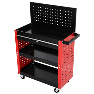 Chariot à outils mécanique à 3 étagères avec panneau perforé et tiroir, chariot de rangement d'atelier roulant en acier robuste, capacité OEM 300 kg - Product Image 5