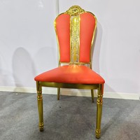 Chaise de salle à manger empilable en cuir avec coussin, design vintage de luxe, structure en acier inoxydable, idéale pour les mariages et banquets - Vente chaude