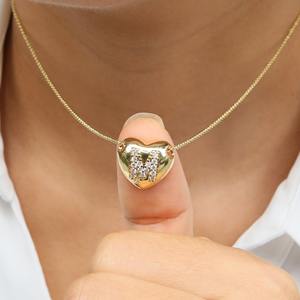 Alta calidad latón amor corazón <span class=keywords><strong>carta</strong></span> encantos circón naturaleza piedra moda joyería colgante collar para mujer aniversario - Product Image 2