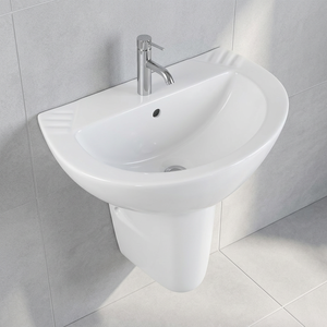 Lavabo rectangulaire demi-piedestal en céramique et porcelaine, résistant à l'eau, pour salle de bain d'hôpital - Product Image 1