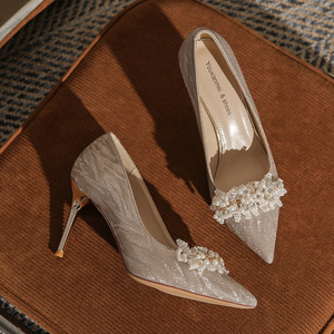 6681-32 Sexy Pointed <b>Toe</b> Stiletto Heel Wedding Shoes Flower Decoration Fashion Trend Slip-On Bride Dress Shoe - Product Image 3