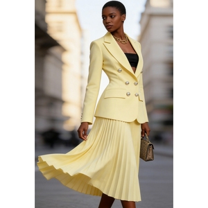 ชุดสูทกระดุมสองแถวและกระโปรงจีบสำหรับผู้หญิง ชุดเซ็ต 2 ชิ้น แฟชั่น - Product Image 2