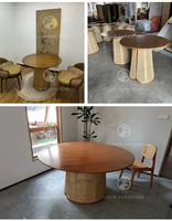 Ensemble table et 4 chaises rondes en bois massif style nordique russe, design moderne et simple, avec rotin tressé, pour salle à manger, petite taille, pour usage domestique